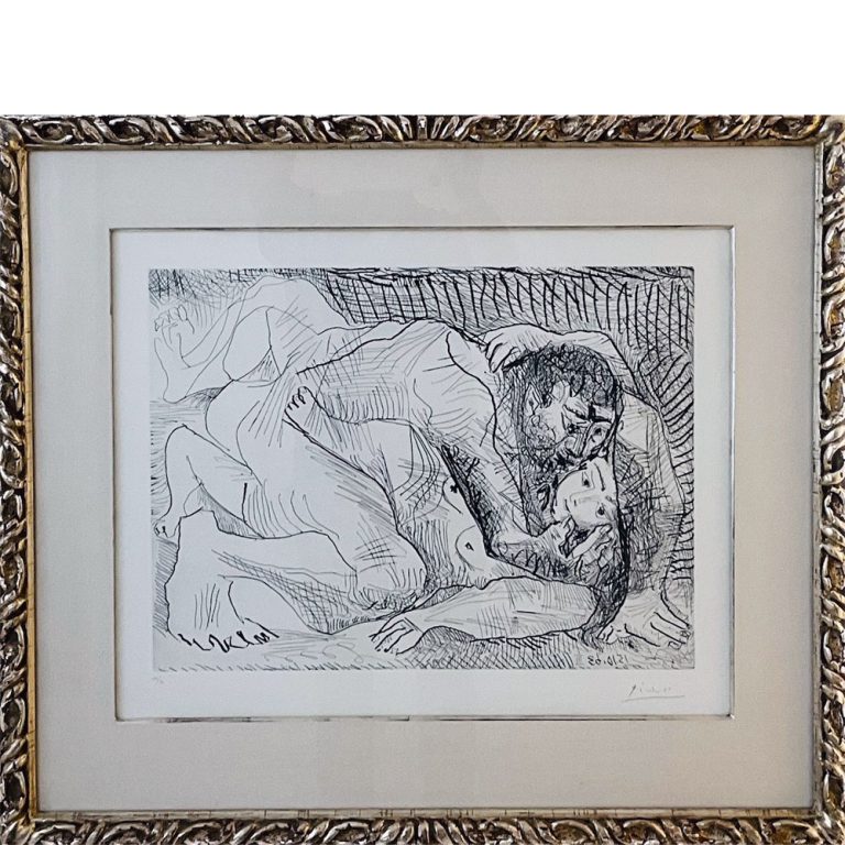 Pablo Picasso  L’Etreinte, 1963 Etching on paper 30.25 x 35 in. (76.83 cm x 88.9 cm ) Framed