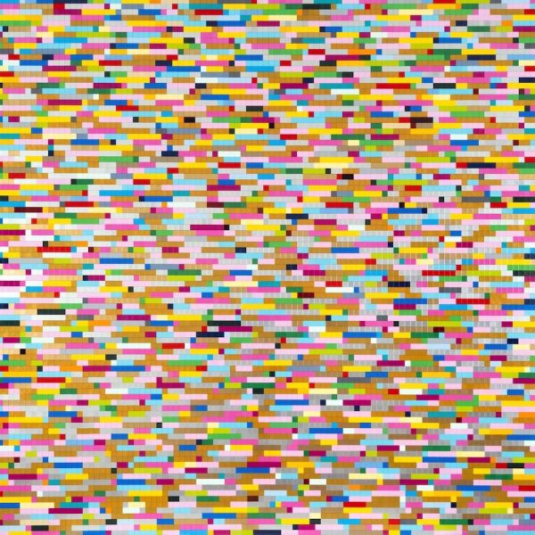 Jaye Moon Get That Money, 2024 60 x 60 in., (152.4 x 152.4 cm) 9,025 Lego bricks in Braille on Dibond