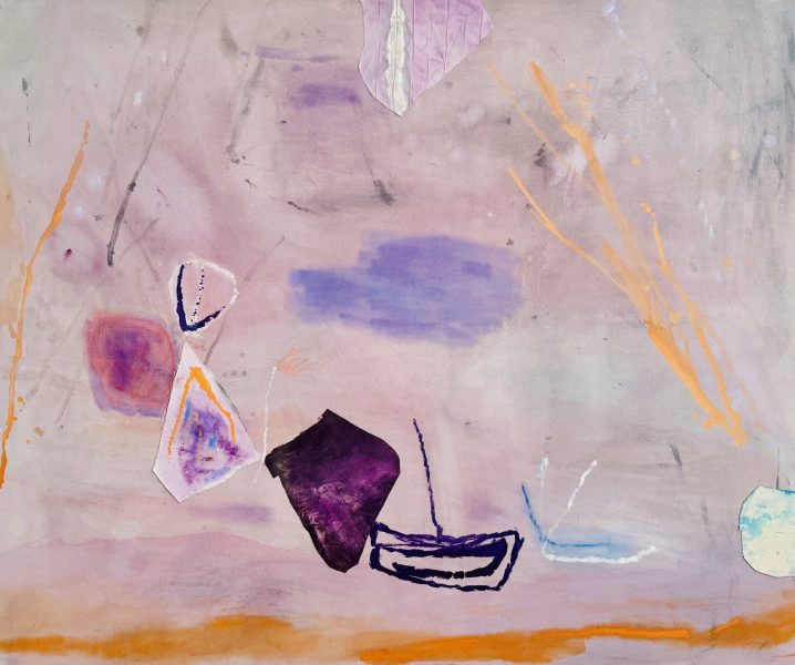 Sally Egbert Little Purple Cloud, 2019 Oil, acrylic, oil pastel, spray paint, watercolor, hand-painted fabric on canvas 60 x 70 inches JBGSE#24101803